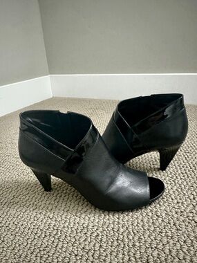 Bandolino Black Peep-Toe Ankle Booties with Patent Trim